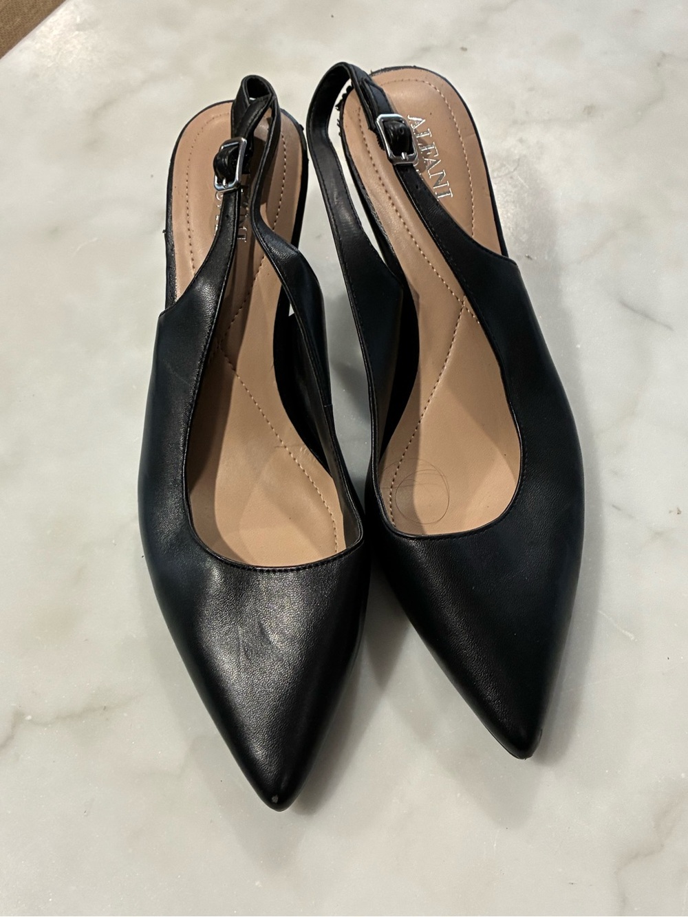 Alfani Women's Step N Flex Babbsy Black Patent Pointed-Toe Slingback Pumps 8W